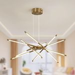 minifair Modern LED Sputnik Chandelier, Industrial Pendant Light, Black/Gold Hanging Indoor Ceiling Lighting with 12 Heads for Living Room, Dining Room, Kitchen, Bedroom