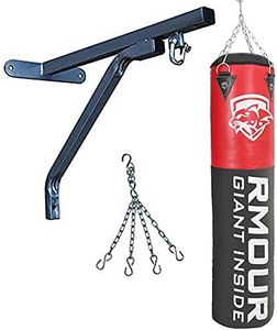 RMOUR Ultimate Unfilled Heavy PU Punching Bag Boxing Bag MMA Sparring Punching Bag with Rust Proof Stainless Steel Hanging Chain and Heavy Duty Wall Mounted Stand/Bracket (3 Feet)