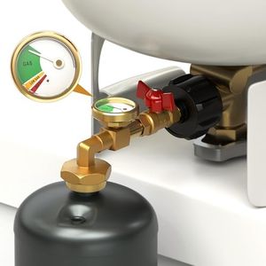 HICOOI Propane Refill Adapter for 1 lb. Tanks, with Pressure Gauge & Valve, Heavy-Duty Brass 90° Elbow, QCC1/Type1 Connector, Safe Refilling from 20lb Cylinder for Camping