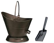 Heavy Duty Metal Fireside Waterloo Bucket Fireplace Hod Scuttle Coal Fuel Ash Wood Log Storage Option with Shovel and Poker (Bronze/Oxy Waterloo Bucket + Shovel)