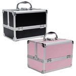 Makeup Vanity Beauty Cosmetic Travel Storage Organiser Box Case with Mirror Black (Pink)