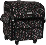 Everything Mary Serger Machine Rolling Storage Case, Black Floral - Carrying Bag for Overlock Machines - for Brother, Singer, & Juki Sergers - Organizer Tote for Sewing Thread & Supplies