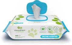 Green Paws Orchid Scented Premium Dog Wipes, Compostable, Plant-Based, Strong Grooming Wipes for Cats and Dogs, Use on Body, Bum, Ear and Paws (100 Count - Pack of 1)