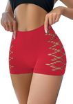 OYOANGLE Women's Cut Out Mid Rise Boyshort Panties Solid Plain Criss Cross Seamless Underwear Red X-Large