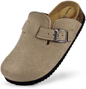 Torotto Kids Suede Clogs Cork Footbed Toddler Slippers with Arch Support & Adjustable Straps for Boys Girls Indoor & Outdoor (JC-Apricot, 38)