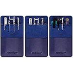 wisdompro Pocket Protector, 3 Pack PU Leather Heavy Duty Pen Holder Pouch with Clear PVC Divider for Shirts, Lab Coats, Pants - Multi-Purpose - Holds Pens, Pointers, Pencils, and Notes - Blue