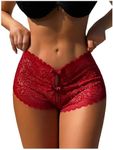 OYOANGLE Women's Cut Out Bow Knot Floral Lace Panties Scallop Trim Boyshorts Underwear Burgundy Small