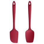 U-Taste Flat and Spoon Spatula: 11.38in 600ºF Heat Resistant Silicone Bowl Scraper, Food Grade Flexible Rubber Kitchen Cooking Mixing Utensil, Seamless for Nonstick Cookware (2 PCS, Red)