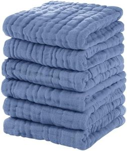 Unnivoll Muslin Baby Washcloths 6 Pack, 100% Cotton Wash Cloths for Babies, Large 12''X12'' Burp Cloths Absorbent and Soft for Newborn Infants Kids Boys Girls - Sapphire Blue