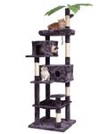 JISSBON 193cm Cat Tree for Indoor Cats, Multi Level Cat Tower with Scratching Posts, Large Plush Perch & Cat Condo with Leaves for Kittens, Adult Cats, Grey