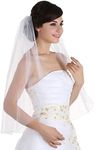 SAMKY 1T 1 Tier Pencil Edge Bridal Wedding Veil - Light Ivory Fingertip Length 36"