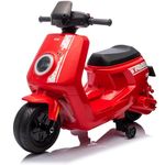 Voltz Toys 12V Kids Ride-On Motorcycle, Vespa Style Electric Scooter with Training Wheels, LED Lights, and Music Player - Perfect Toy for Boys and Girls (Red)