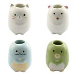 Tegg Mini Toothbrush Holder 4PCS Cute Animal Ceramic Mini Tooth Brush Holder Stand Bathroom Multipurpose Storage Organizer Cotton Swabs Holder