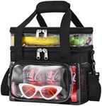 Jeluno Clear Lunch Bag - Large Clear Lunch Bag for Work Double-Deck Reusable Lunch Bag with Adjustable Strap, Front Pocket and Top Compartment for Picnic, Beach, Work, School（2-3 People Use）