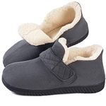 ZIZOR Men's Adjustable Strap House Bootie Slipper with Memory Foam (Dark Grey, Size 11)