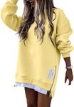 CHICME Womens Zipper Slit Long Sleeve Sweatshirt Dress Casual Pullover Tops Fall Outfit Yellow-L