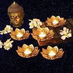 Imrab Creations Iron Lotus Shape Tealight Candle Holder for Diwali, Home Decoration | Votive Candle Stand | Table Top Centerpiece Metal Diya (Pack of 5)