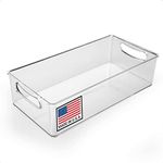 Pikanty - 11-Inch Refrigerator Organizer Bin with Handles - Clear Plastic Storage for Fridge, Pantry, or Countertop - Dishwasher Safe - Made in the USA