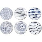 Bruntmor Dinner Plates Set of 9 Porcelain Blue and White Dinner Plates for Fine Dining, Salad & Entrée Dishes - Dishwasher-Oven-Microwave Safe Plate Set - Pacific Coastal Round Kitchen Plates