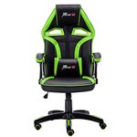 JR Knight Ergonomic Gaming Chair Home Office Computer Desk Chair with Lumbar Support and Padded Armrests Designed for Young Generation, PU Leather Swivel Chair(Black&Green)