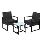 SONGMICS 3-Piece Patio Set Outdoor Patio Furniture Sets, PE Rattan, Outdoor Seating for Bistro Front Porch Balcony, Easy to Assemble, 2 Chairs and 1 Table, Black GGF010B02