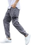 OYOANGLE Men's Drawstring Waist Flap Pocket Jogger Cargo Pants Carrot Denim Jeans with Pocket Grey Medium