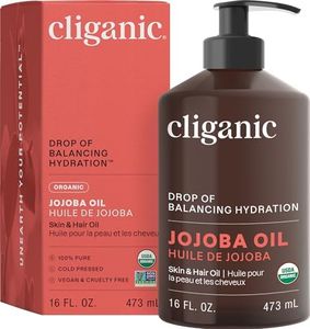 Cliganic USDA Organic Jojoba Oil 16oz with Pump, 100% Pure | Bulk, Moisturizing Oil for Face, Hair, Skin & Nails | Natural Cold Pressed Hexane Free
