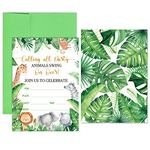 24 Pieces Jungle Animals Birthday Party Invitations Jungle Baby Shower Invitation Cards Safari Animal Invitation with Envelopes and Stickers for Kids Boys Girls Baby Shower Birthday Themed Party