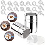 Mauts 2 Pack Chocolate Shaker Dusters Mesh Powder Shaker Shaker 16 Coffee templates Set for Syrup,Cream,PowderedSugar,Cocoa,Cappuccino,for Kitchen,Drinks,Baking