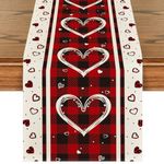 Artoid Mode Buffalo Plaid Love Hearts Valentine's Day Table Runner, Seasonal Kitchen Dining Table Decoration for Indoor Home Party 13x90 Inch