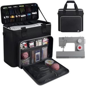 Sewing Machine Carrying Case with Removable Top Cover, Sewing Machine Bag with Shoulder Strap & Pockets, Fits Most Standard Machines and Accessories, for Brother/for Singer/for Janome,Black (Bag Only)