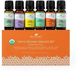 Plant Therapy Top 6 USDA Organic Essential Oil Set - Lavender, Peppermint, Eucalyptus, Lemon, Tea Tree 100% Pure, Natural Aromatherapy, for Diffusion & Topical Use, Therapeutic Grade 10 mL (1/3 oz)