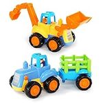 EastSun Car Toys for 1 Year Old Boy, Push Along Friction Powered Tractor Toy for 2 Year Old Boy, Garden Toys for First Birthday Gift Boys Girls, Pull-Along Truck Toy, Digger Toys for Christmas Holiday