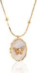 AditiGarden Dainty Gold Necklace for Women 14k Gold Butterfly Shell locket Charm Necklace Women Teen Girls Gifts(17.7'')