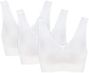 Genie Bra Womens 3 Bra Pack - Wireless Bra Pack, Solid Color Seamless Bra, All White, Medium