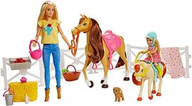 Barbie Playset with Barbie and Chelsea Blonde Dolls, 2 Horses with Bobbling Heads and 15+ Toy Accessories that Include Corral Fencing, Feeding, Grooming, Nurturing and Horseback Riding Pieces, 3Y+