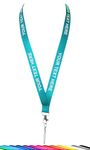 ROLSELEY Personalised Plain Lanyard Neck Strap with Printed Custom Text (White/Black/Silver) with Safety Breakaway (Teal + Text)