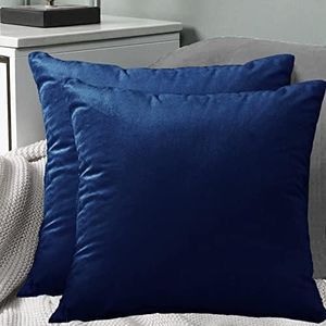 Pack of 2 Luxton Navy Blue European Pillowcases Velvet European Pillowcase (Navy Blue, 65x65cm)