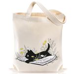 Zuimei Cat Canvas Tote Bag with Inner Pocket Women's Reusable Shopping Bag Washable Foldable Cat Cotton Canvas Tote For Women Girls Shopping Grocery