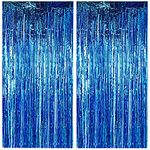 TONIFUL 2 Pack Blue Foil Fringe Curtains Tinsel Metallic Streamer Curtains for Photo Props Background Birthday Christmas Photo Backdrop Wedding Bridal Shower Party Decorations(3.28 ft x 6.56 ft)