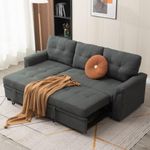 Panana 3 Seater Universal Sofa Bed Corner - Linen or Black Leather-Like Fabric Sofa Bed with Storage & Reversible Chaise (Grey Linen Fabric)