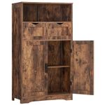 Storage Cabinet with 2 Drawers and Adjustable Shelves, Bathroom Storage Cabinet with Doors, Tall Storage Cabinet for Living Room, Home Office, Rustic Brown