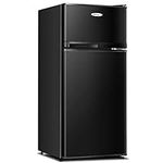 COSTWAY Compact Refrigerator, 3.4 Cu. Ft. Classic Fridge with Adjustable Removable Glass Shelves, Mechanical Control, Recessed Handle, Fridge Freezer for Dorm, Office, Apartment, Black