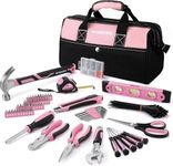 WORKPRO Pink Tool Kit, Home Repairing Tool Set with Wide Mouth Open Storage Bag, Household Tool Kit - Pink Ribbon