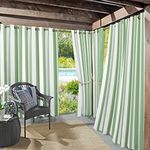 Sun Zero Valencia 2-Pack Cabana Stripe Indoor/Outdoor UV Protectant Energy Efficient Grommet Curtain Panel Pair, Spa Green, 54" x 84"