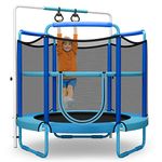 Giantex 60" Trampoline for Kids, Heavy Duty Small Mini Toddler Trampoline with Ring and Horizontal Bar, Adjustable Height, Max Weight 330 lbs, 5 Ft Outdoor Indoor Trampoline for 3-7 Ages (Blue)