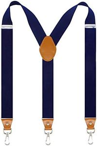 Doloise Mens Suspenders with 3 Swivel Hooks Belt Loops 1.4 Inch Wide Heavy Duty Adjustable Braces, Navy