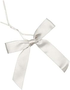 100 Pack Silver Satin Twist Tie Bows for Crafts, Gift Wrapping, Party Favor Bags, Baked Goods (3 in)