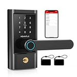 Keyless Entry Door Lock with Handle, HEANTLE Smart Lock Fingerprint Deadbolt Alternative Electronic Bluetooth Code Lever for Front Door Touchscreen Digital Keypads Handle Locks Works with Alexa Google