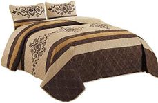 WPM Western Print Queen Size Quilt Set with Pillow Sham Gold Brown Bedspread Bed Southwestern Style Quilted Native Theme Bedroom 3 Piece Coverlet (Yasmen Gold Brown, Queen)